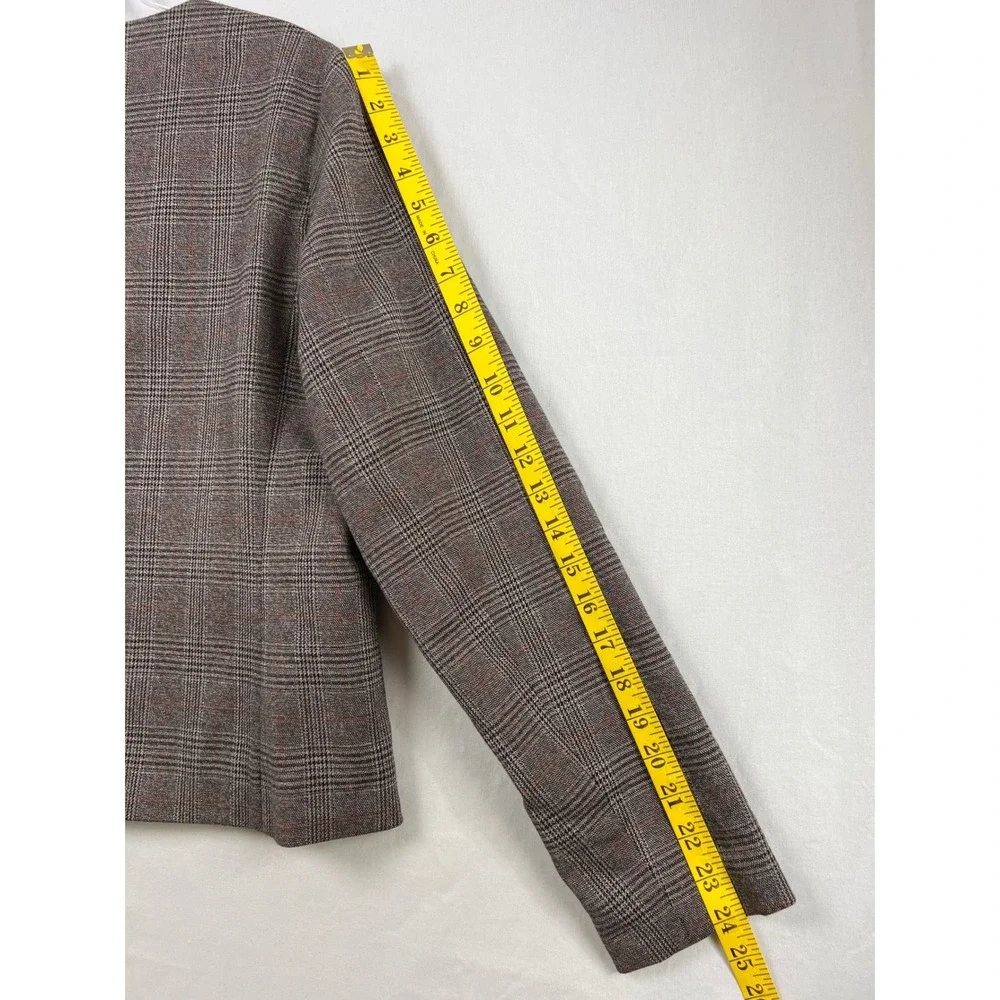 Athena Marie Plaid Blazer Women 12 Brown Gold Turn Lock Collarless Jacket NEW